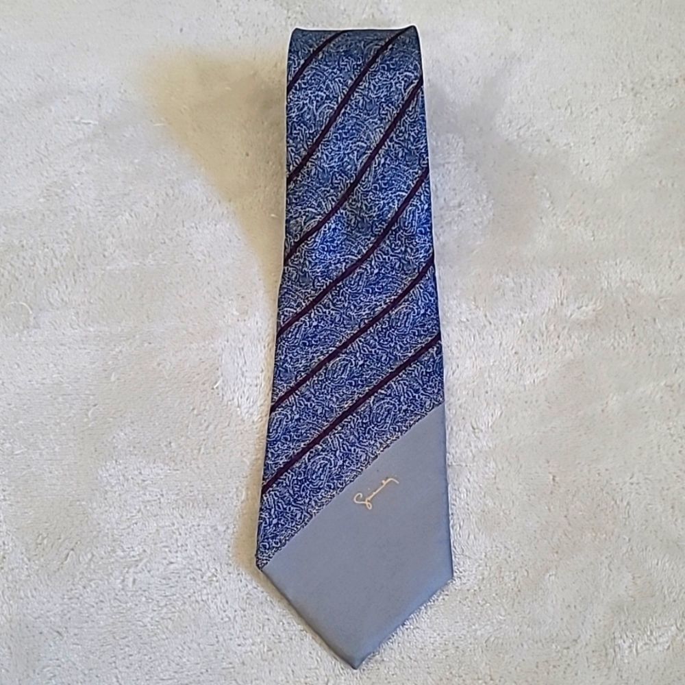 Vintage Givenchy Gentlemen Paris 100% Imported Silk Abstract Blue Brown Striped